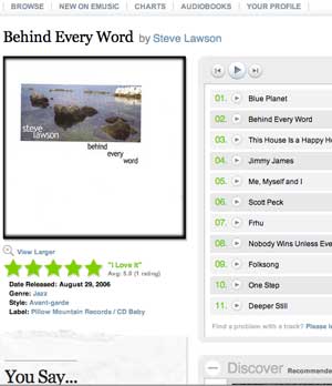 Steve Lawson's Behind Every Word album, for MP3 download on emusic.com, screengrab